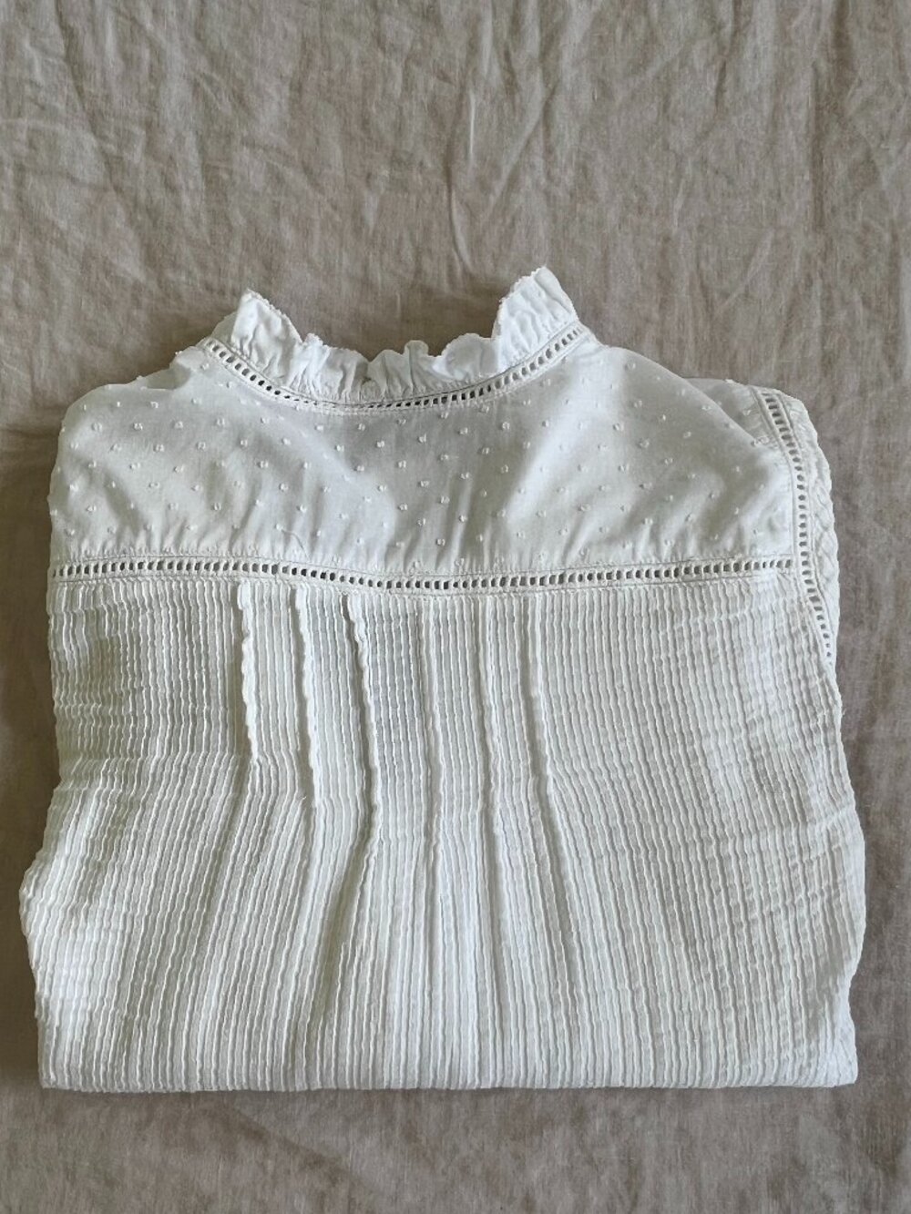 Organic Textured Cotton Peasant Blouse White Size XS - Picture 7 of 9